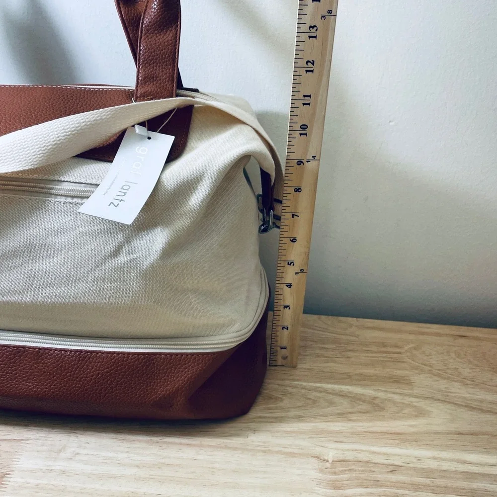 Graf‎ Lantz Canvas Leather Tote Bag Brown White Convertible Shoulder Bag NWT